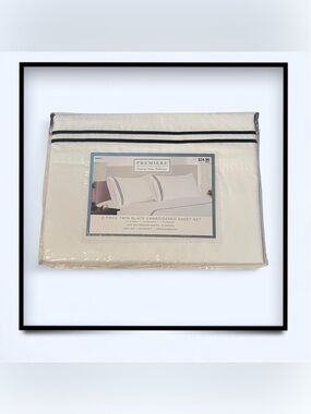 Premier White Twin Sheet Set with Black Embroidered Trim